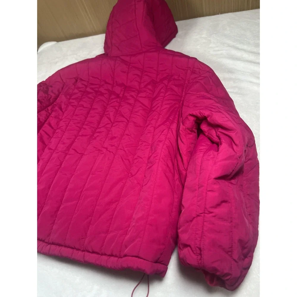 A New Day Puffer Jacket Womens Large Pink Hooded Quilted Short Insulated‎ Warm